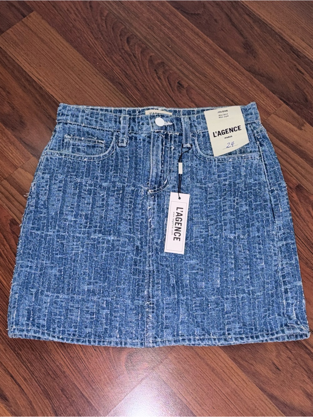 NWT L’AGENCE Denim Mini Skirt Blue Sz 24 Neiman Marcus Bloomingdale’s Nordstrom